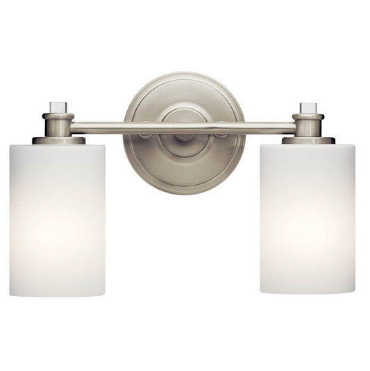 KICHLER 45922NI Joelson 14" 2 Light Vanity Light with Satin Etched Cased Opal and Clear Glass Accent Glass in Brushed Nickel