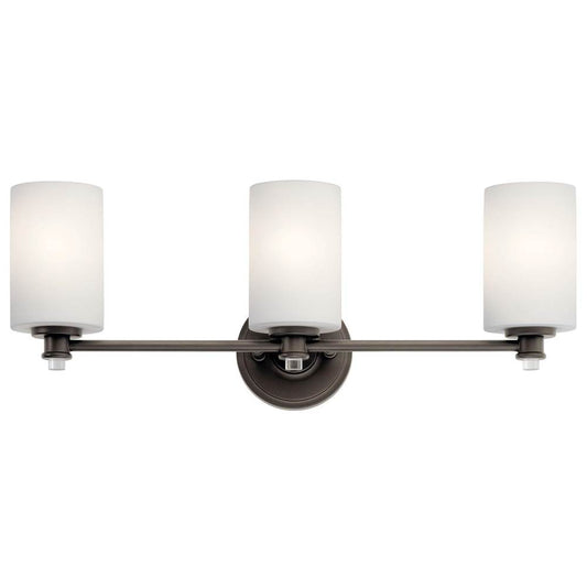 KICHLER 45923OZ Joelson 24" 3 Light Vanity Light with Satin Etched Cased Opal and Clear Glass Accent Glass in Olde Bronze