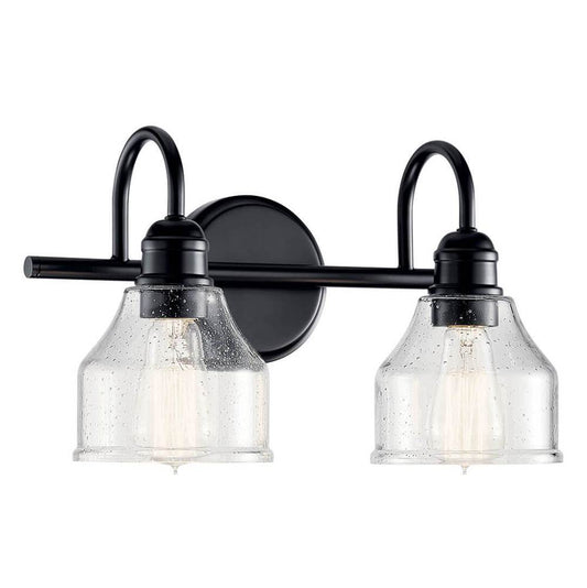 KICHLER 45972BK Avery 15 Inch 2 Light Vanity Light with Clear Seeded Glass in Black