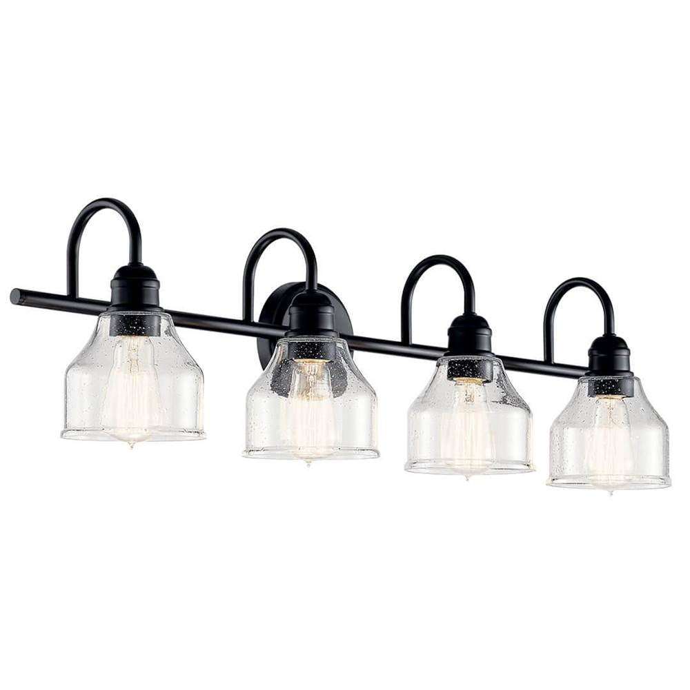 KICHLER 45974BK Avery 33.5 Inch 4 Light Vanity Light with Clear Seeded Glass in Black
