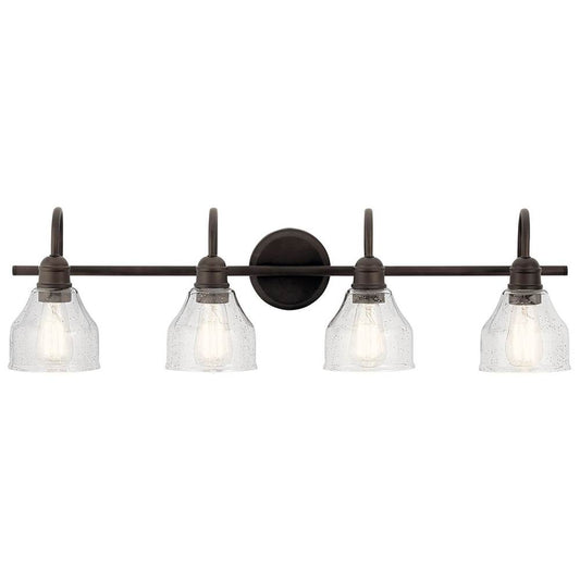 KICHLER 45974OZ Avery 33.25" 4 Light Vanity Light with Clear Seeded Glass Olde Bronze