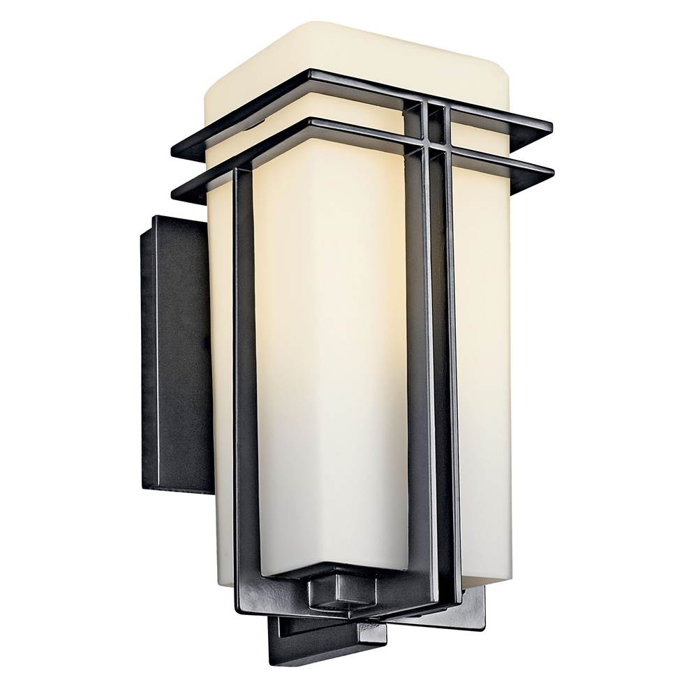KICHLER 49200BK Tremillo 11.75" 1 Light Outdoor Wall Light with Satin Etched Cased Opal in Black
