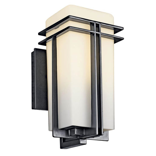 KICHLER 49200BK Tremillo 11.75" 1 Light Outdoor Wall Light with Satin Etched Cased Opal in Black