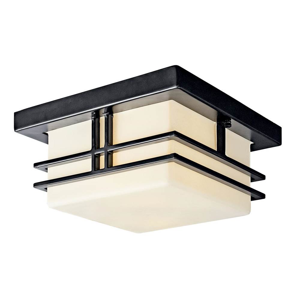 KICHLER 49206BK Tremillo 11.5" 2 Light Outdoor Semi Flush Light with Satin Etched Cased Opal in Black