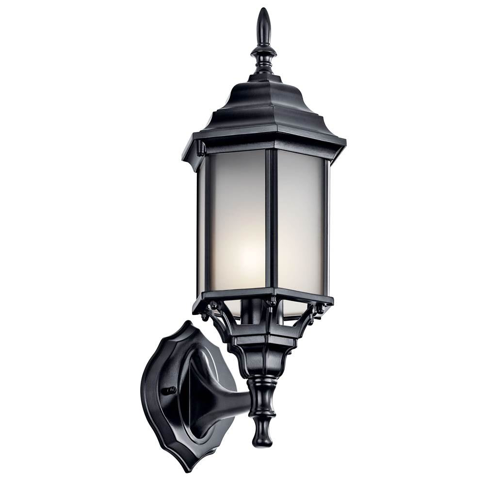 KICHLER 49255BKS Chesapeake 17" 1 Light Outdoor Wall Light with Satin Etched Glass in Black