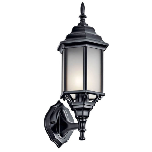 KICHLER 49255BKS Chesapeake 17" 1 Light Outdoor Wall Light with Satin Etched Glass in Black