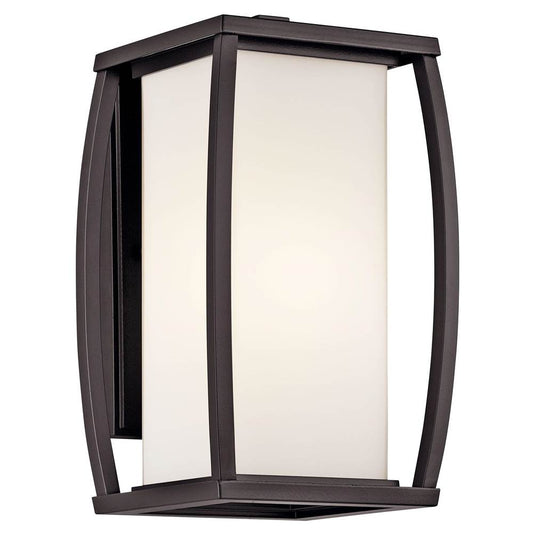 KICHLER 49337AZ Bowen 13" 1 Light Outdoor Wall Light with Satin Etched Cased Opal Glass in Architectural Bronze