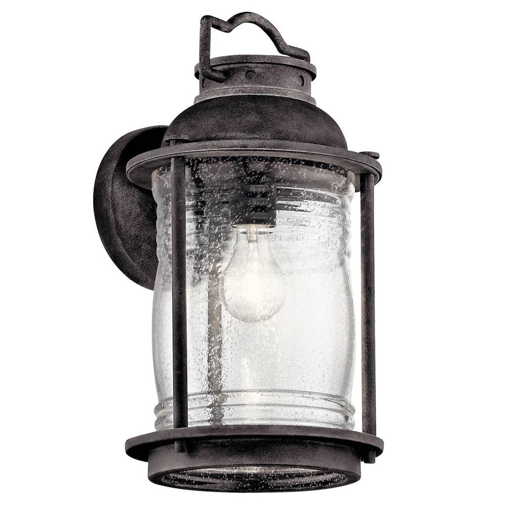 KICHLER 49571WZC Ashland Bay 16" 1 Light Outdoor Wall Light Clear Seeded Ribbed Glass in Weathered Zinc
