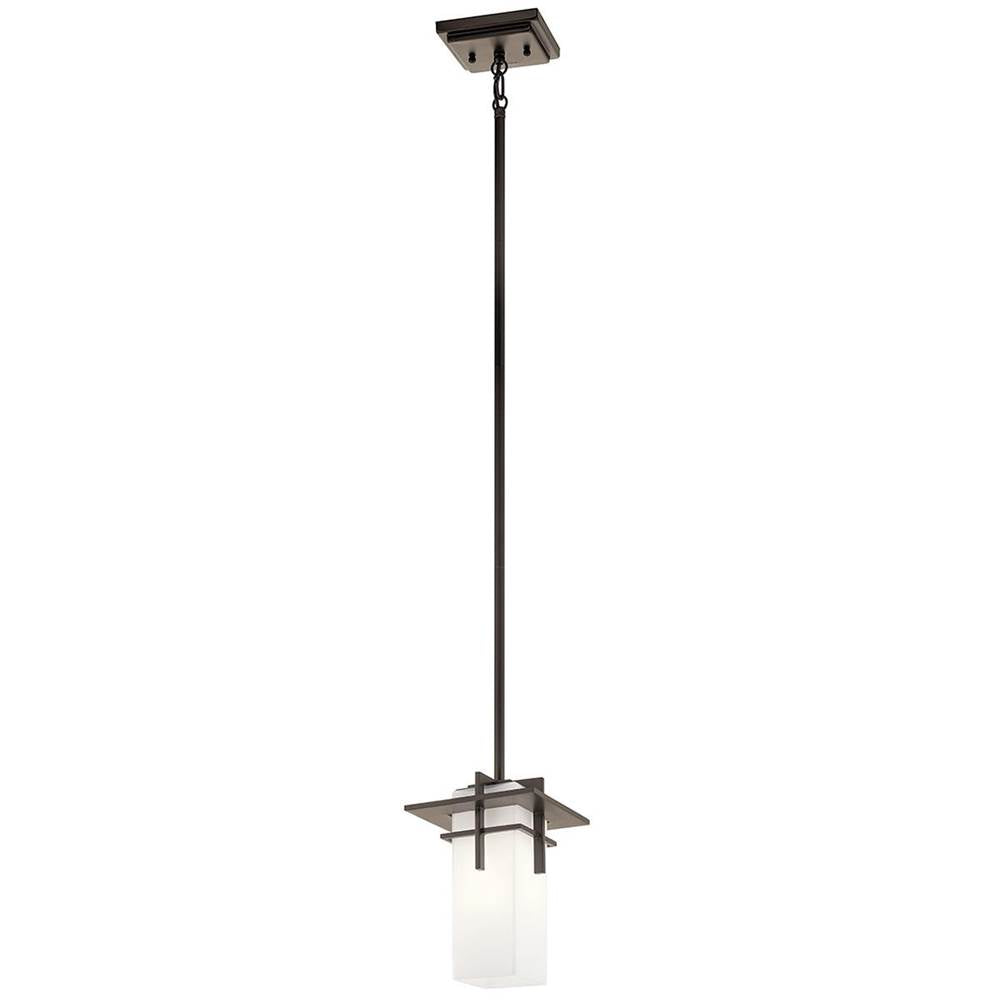 KICHLER 49640OZ Caterham 10" 1 Light Outdoor Pendant with Satin Etched Cased Opal Glass in Olde Bronze