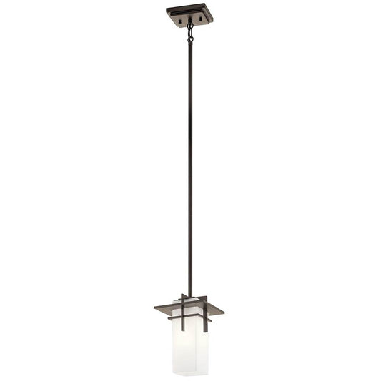 KICHLER 49640OZ Caterham 10" 1 Light Outdoor Pendant with Satin Etched Cased Opal Glass in Olde Bronze