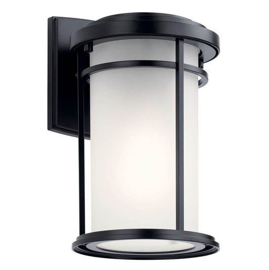 KICHLER 49686BK Toman 10.25" 1 Light Outdoor Wall Light with Satin Etched Glass in Black