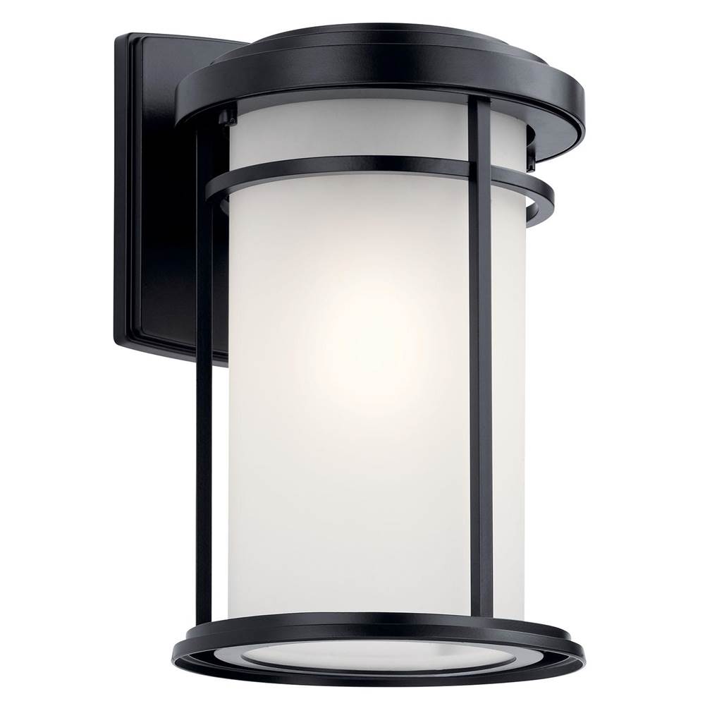 KICHLER 49687BK Toman 13.5" 1 Light Outdoor Wall Light with Satin Etched Glass in Black