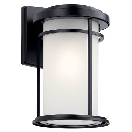 KICHLER 49687BK Toman 13.5" 1 Light Outdoor Wall Light with Satin Etched Glass in Black