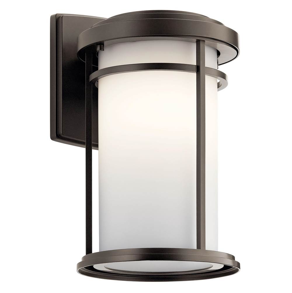 KICHLER 49687OZ Toman 13.5" 1 Light Outdoor Wall Light with Satin Etched Glass in Olde Bronze