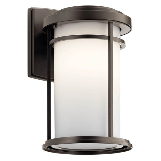 KICHLER 49687OZ Toman 13.5" 1 Light Outdoor Wall Light with Satin Etched Glass in Olde Bronze