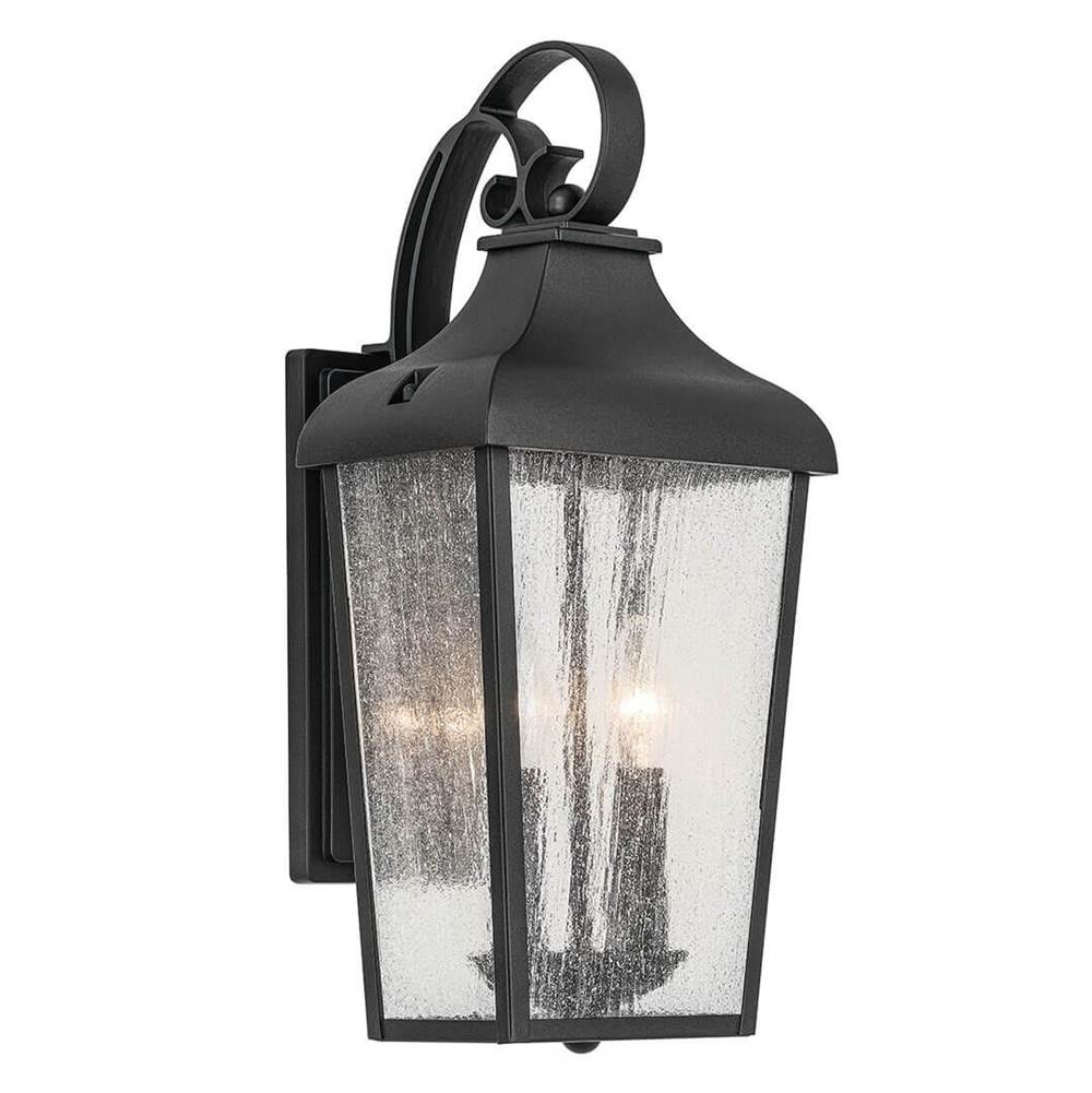 KICHLER 49736BKT Forestdale 18.50" 2-Light Outdoor Wall Light with Clear Water Glass in Textured Black