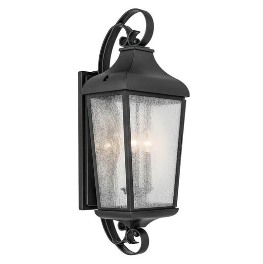 KICHLER 49738BKT Forestdale 30.75" 3-Light Outdoor Wall Light with Clear Water Glass in Textured Black