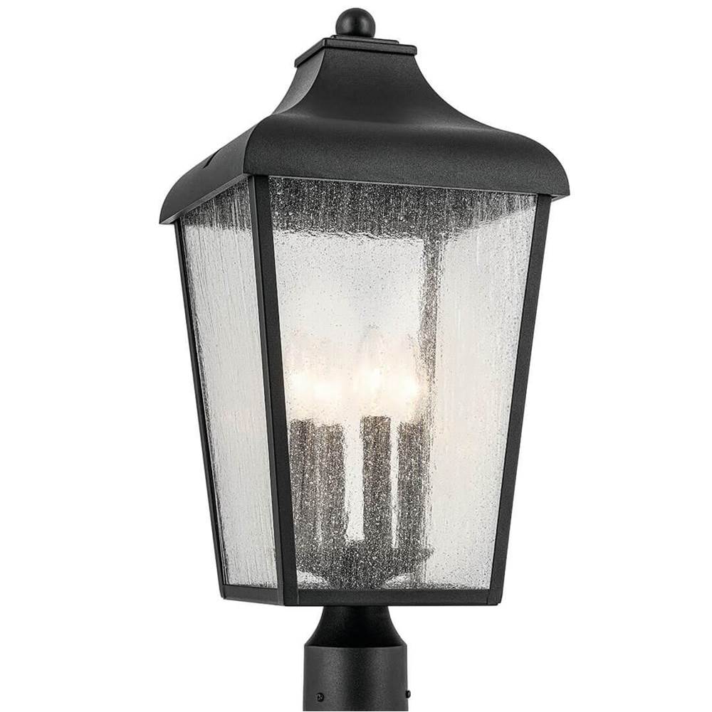 KICHLER 49739BKT Forestdale 21.75" 4-Light Outdoor Post Light with Clear Water Glass in Textured Black