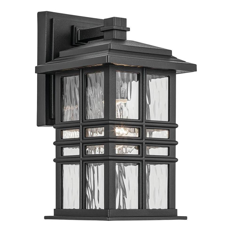 KICHLER 49829BKT Beacon Square 12" 1-Light Outdoor Wall Light with Clear Hammered Glass in Textured Black