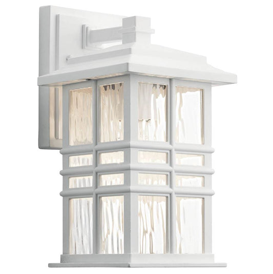 KICHLER 49829WH Beacon Square 12" 1 Light Outdoor Wall Light with Clear Hammered Glass in White