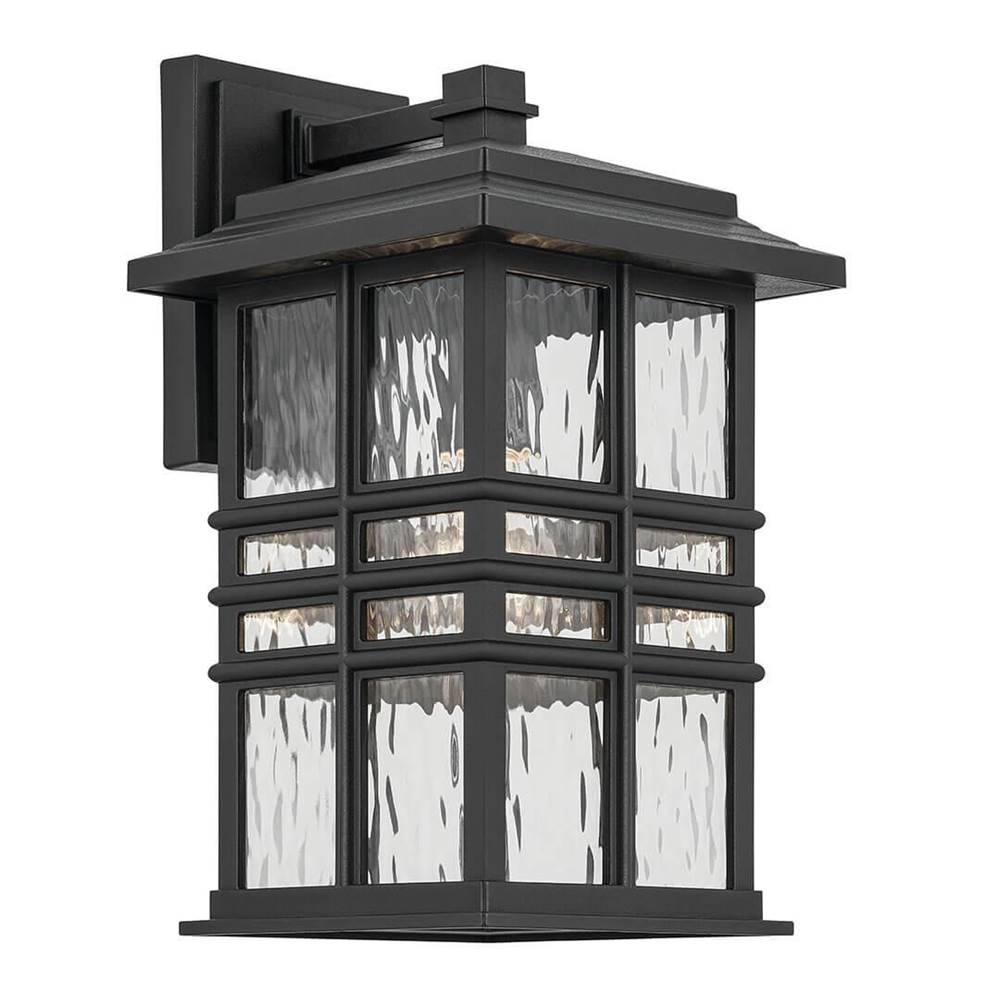 KICHLER 49830BKT Beacon Square 14.25" 1-Light Outdoor Wall Light with Clear Hammered Glass in Textured Black