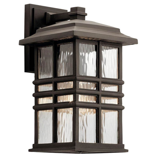 KICHLER 49830OZ Beacon Square 14.25" 1 Light Outdoor Wall Light with Clear Hammered Glass in Olde Bronze
