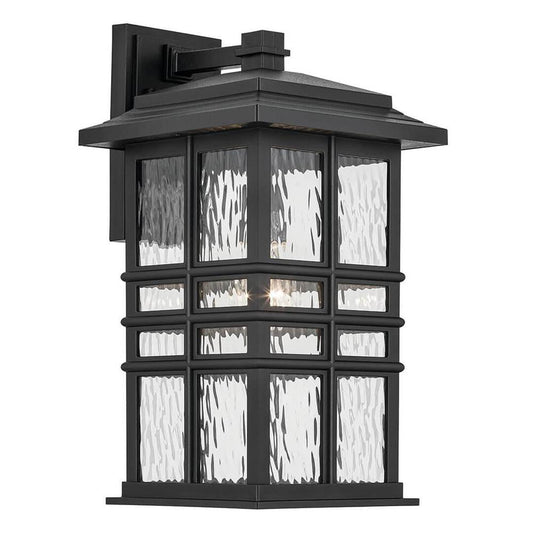 KICHLER 49831BKT Beacon Square 17.5" 1-Light Outdoor Wall Light with Clear Hammered Glass in Textured Black