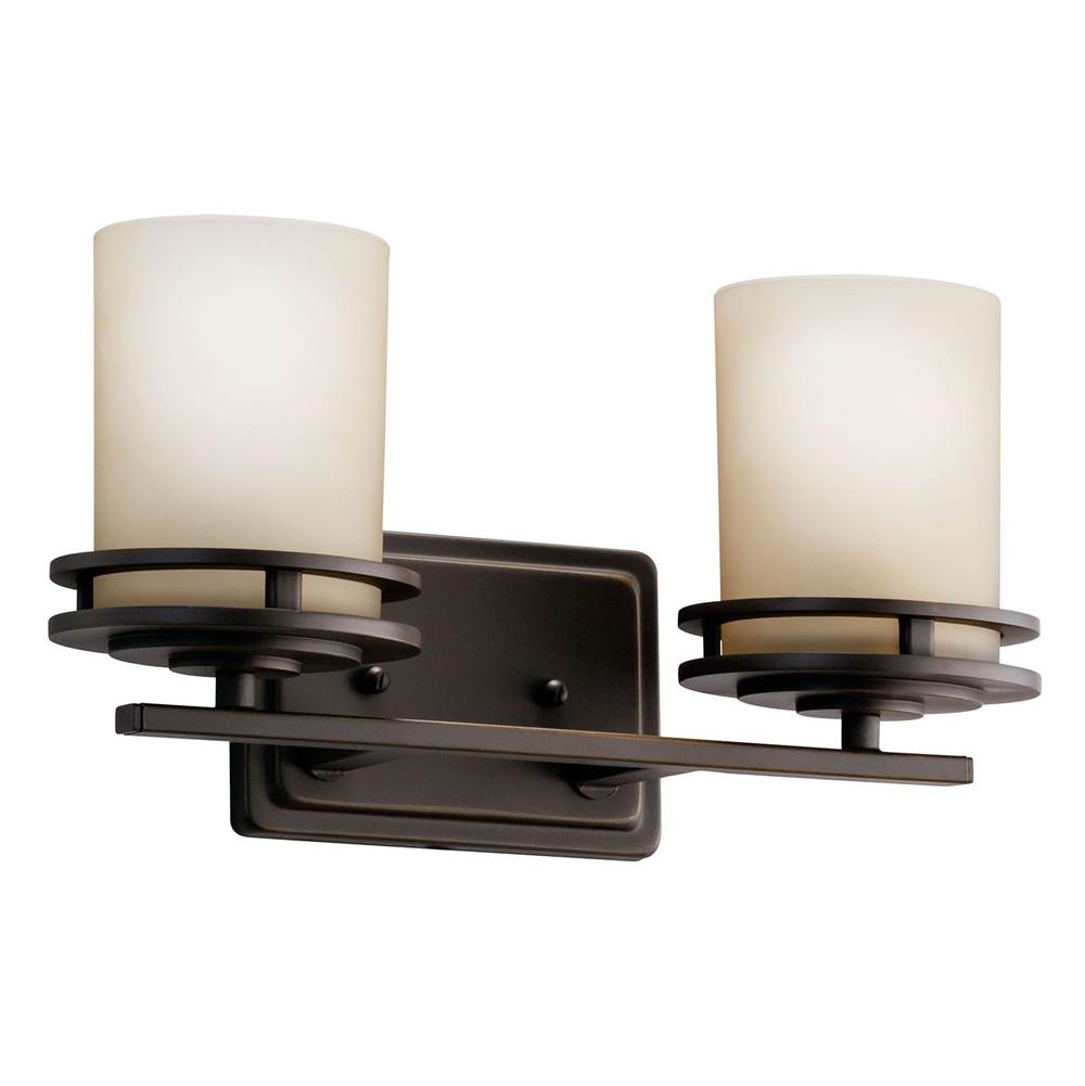 KICHLER 5077OZ Hendrik 14.5" 2 Light Vanity Light with Light Umber Etched Glass Olde Bronze