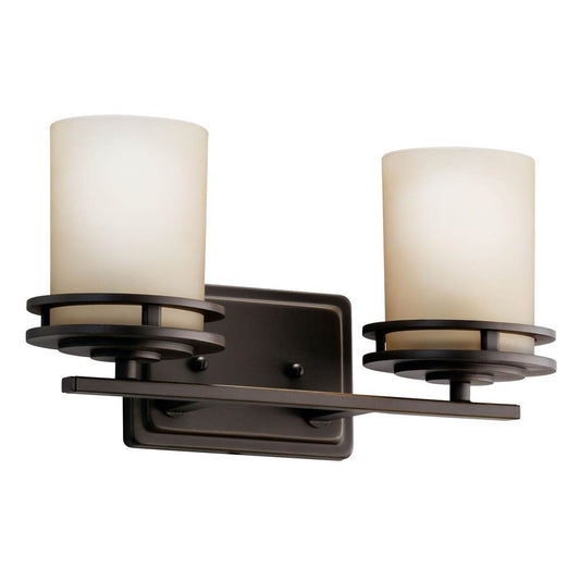 KICHLER 5077OZ Hendrik 14.5" 2 Light Vanity Light with Light Umber Etched Glass Olde Bronze