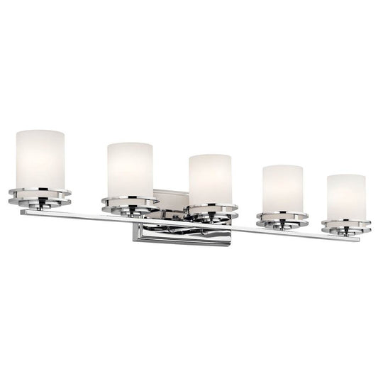 KICHLER 5085CH Hendrik 43" 5 Light Vanity Light with Satin Etched Cased Opal Chrome