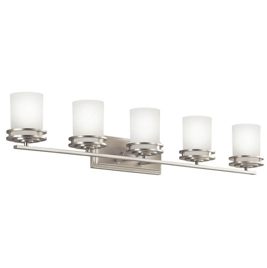 KICHLER 5085NI Hendrik 43" 5 Light Vanity Light with Satin Etched Cased Opal Brushed Nickel