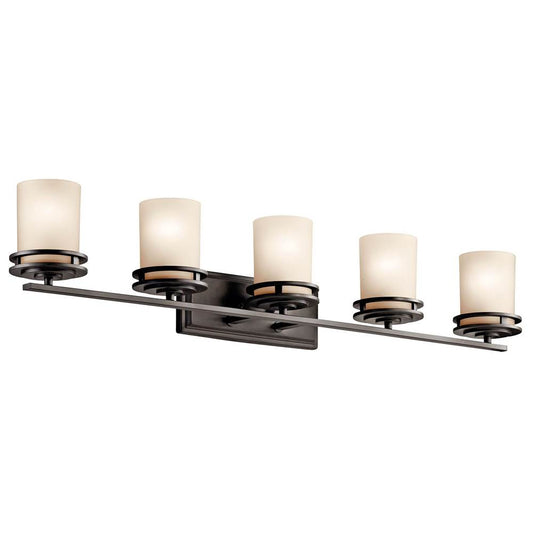 KICHLER 5085OZ Hendrik 43" 5 Light Vanity Light with Light Umber Etched Glass Olde Bronze