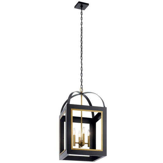 KICHLER 52029BKNBR Vath 16" 4 Light Foyer Pendant Black & Natural Brass