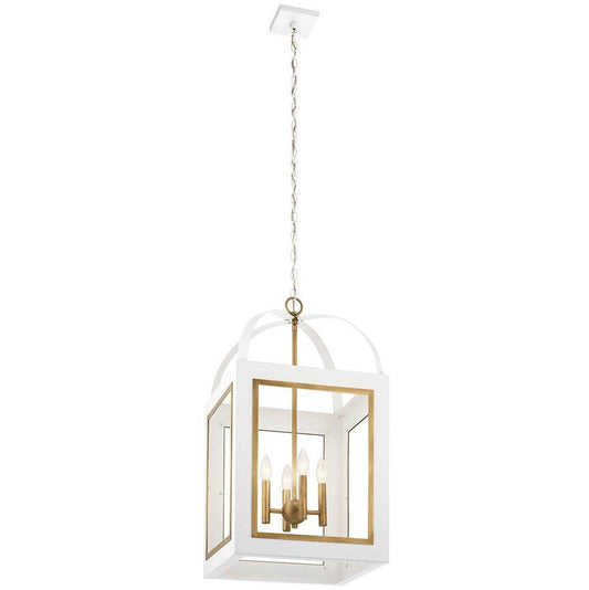 KICHLER 52029WHNBR Vath 16" 4 Light Foyer Pendant White & Natural Brass