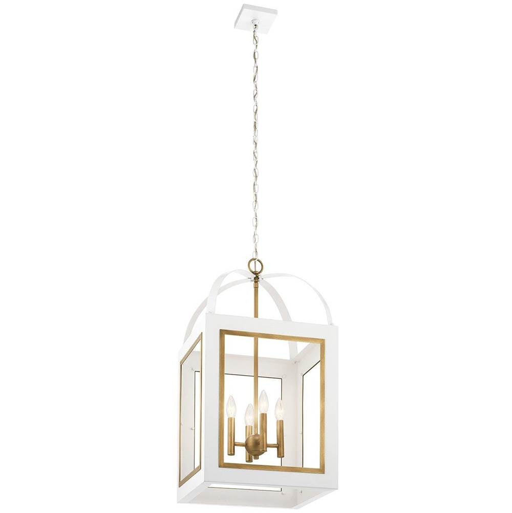 KICHLER 52029WHNBR Vath 16" 4 Light Foyer Pendant White & Natural Brass