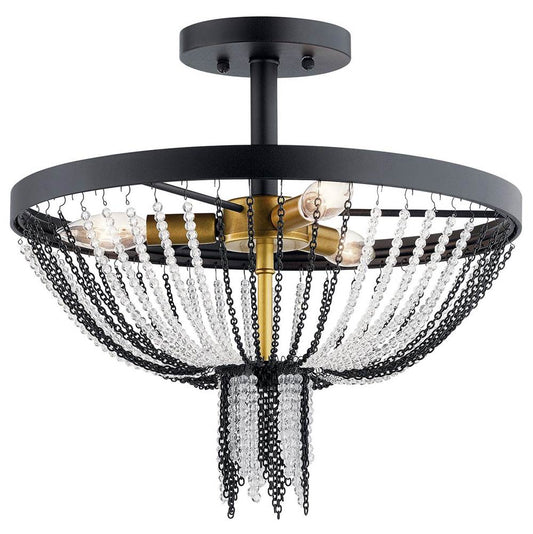 KICHLER 52049BKT Alexia 16" 3 Light Semi Flush with Crystal Beads in Textured Black