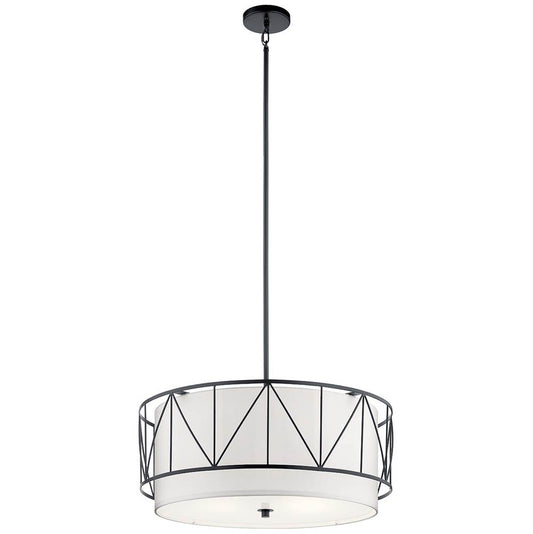 KICHLER 52072BK Birkleigh 11.5" 4 Light Pendant with Satin Etched Glass in Black