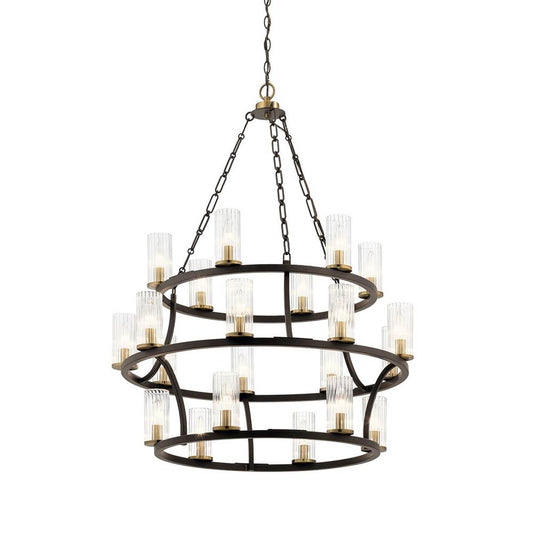 KICHLER 52110OZ Mathias 41.5" 21 Light 3 Tier Chandelier with Clear Ribbed Glass in Olde Bronze