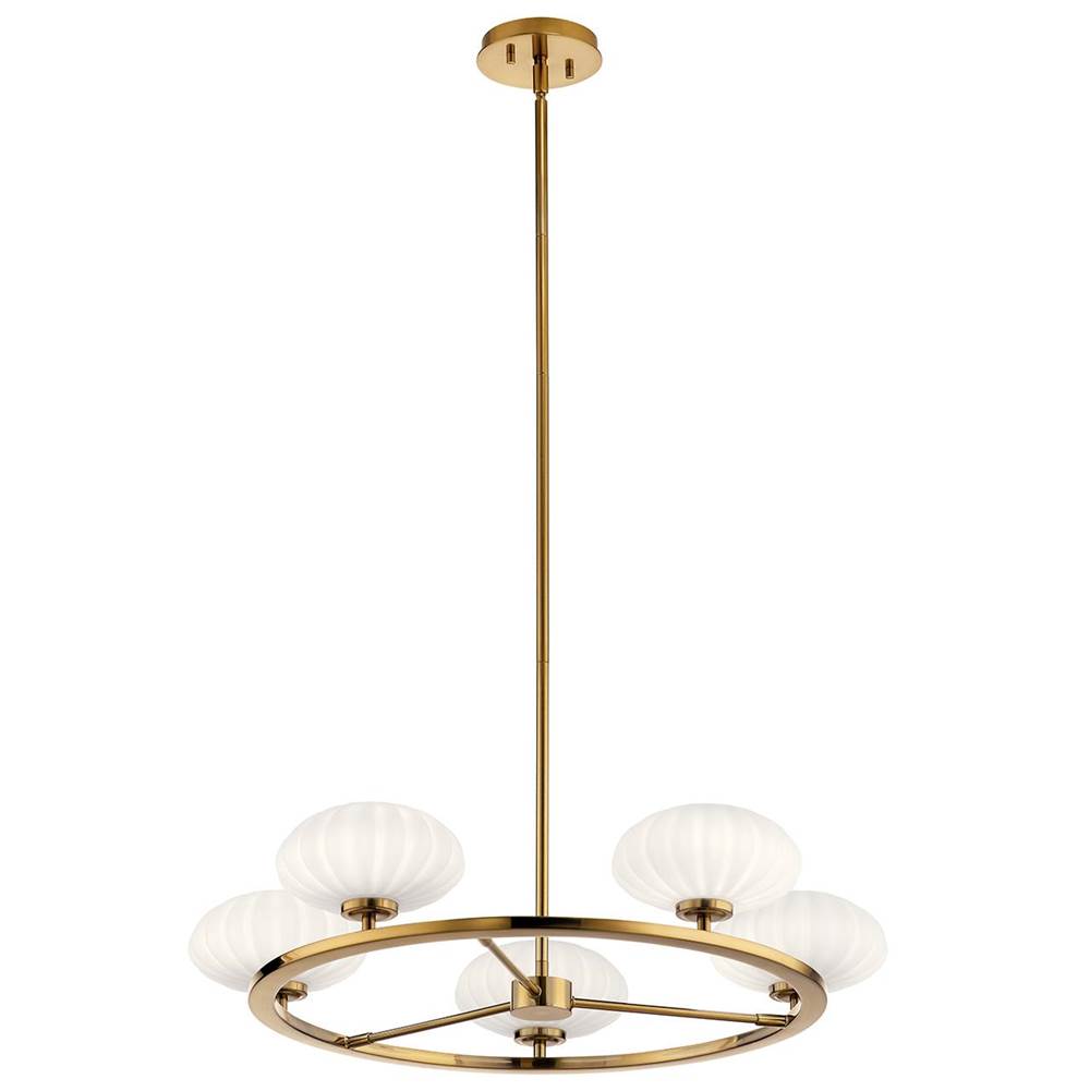 KICHLER 52223FXG Pim 40" 5 Light Round Chandelier with Satin Etched Cased Opal Glass in Fox Gold