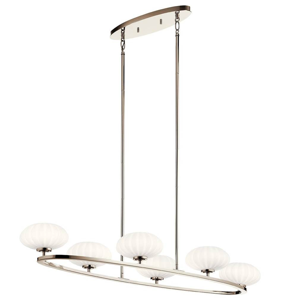 KICHLER 52224PN Pim 39" 6 Light Oval Chandelier with Satin Etched Cased Opal Glass in Polished Nickel