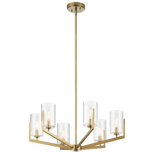 KICHLER 52314BNB Nye 14.75" 6 Light Chandelier with Clear Glass in Brushed Natural Brass