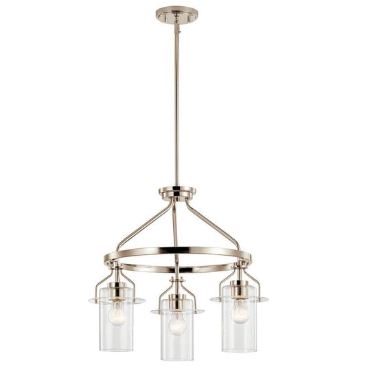 KICHLER 52377PN Everett 22.5 Inch 3 Light Round Chandelier with Clear Glass in Polished Nickel