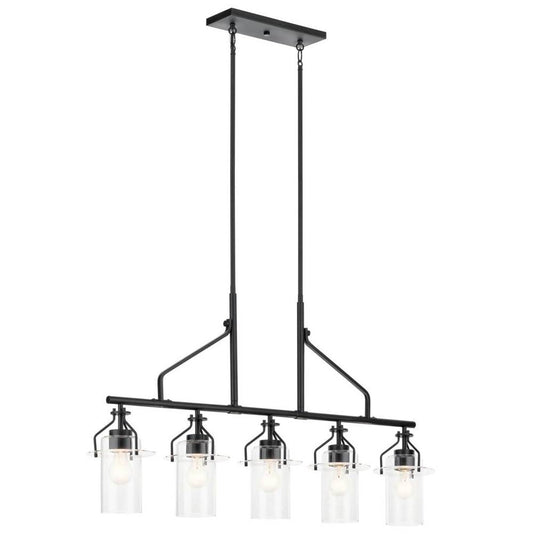 KICHLER 52379BK Everett 42 Inch 5 Light Linear Chandelier with Clear Glass in Black