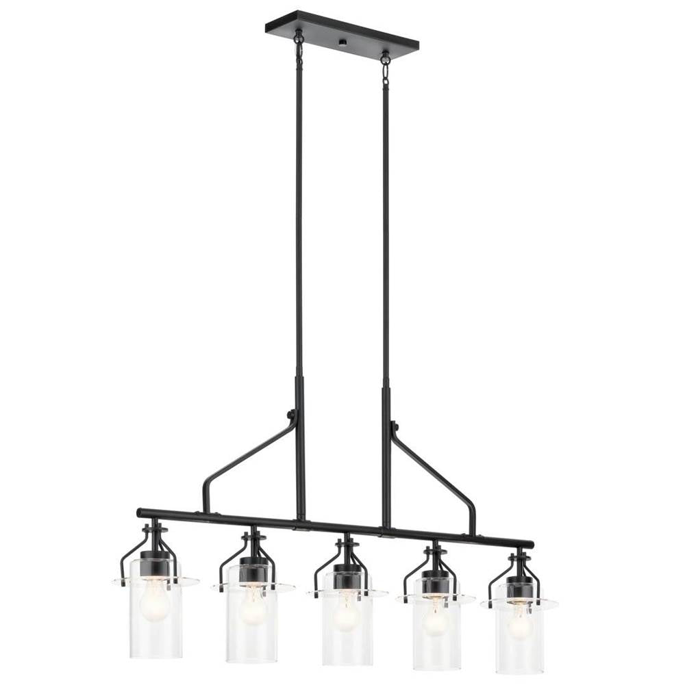 KICHLER 52379BK Everett 42 Inch 5 Light Linear Chandelier with Clear Glass in Black