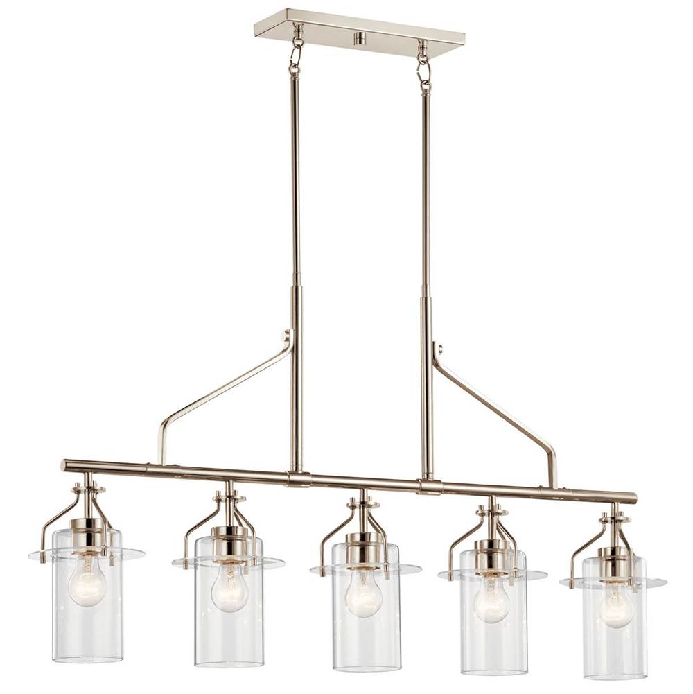 KICHLER 52379PN Everett 42 Inch 5 Light Linear Chandelier with Clear Glass in Polished Nickel
