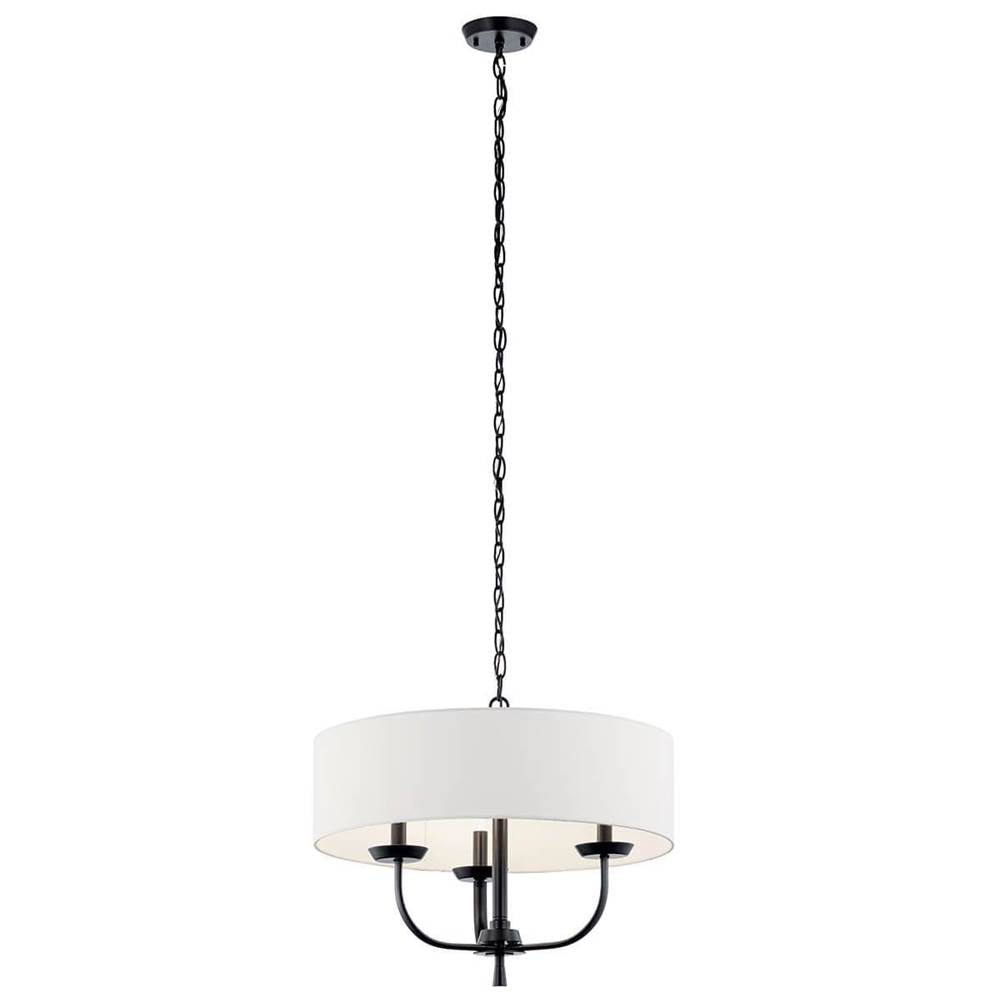KICHLER 52384BK Kennewick 3 Light Chandelier with White fabric Brushed Nickel