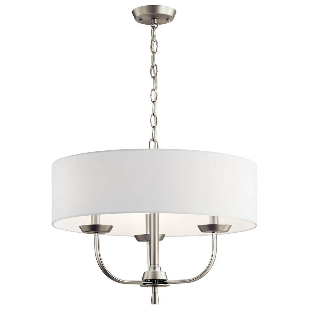 KICHLER 52384NI Kennewick 3 Light Chandelier with White fabric Brushed Nickel