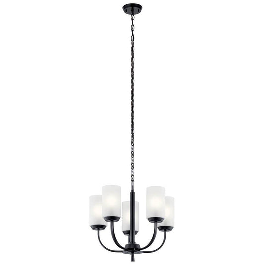 KICHLER 52386BK Kennewick 5 Light Chandelier with Crisp White Fabric Olde Bronze