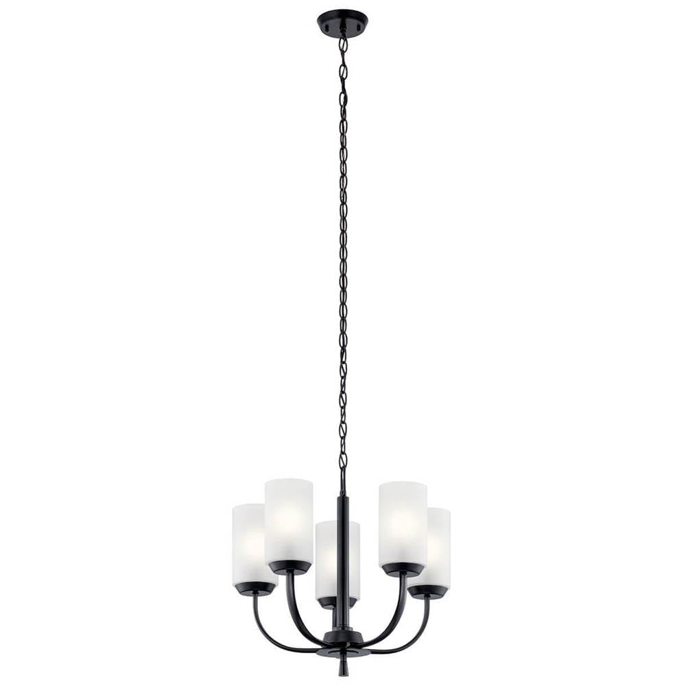 KICHLER 52386BK Kennewick 5 Light Chandelier with Crisp White Fabric Olde Bronze