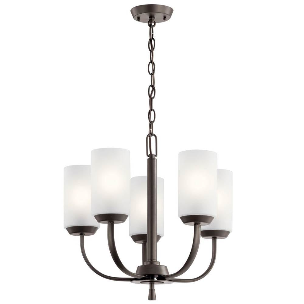 KICHLER 52386OZ Kennewick 5 Light Chandelier with Crisp White Fabric Olde Bronze